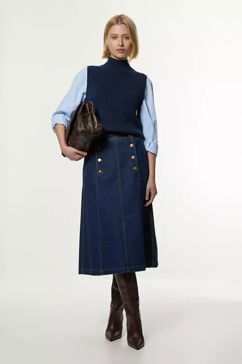 ミニスカート LENINA AUDREY denim pleats mid skirt_blue denim skirt AUDREY Denim Pleats Mid Skirt - Blue | Trendy Cotton Blend